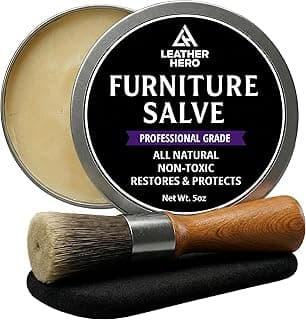 3-in-1 Furniture Salve for Leather & Wood – Polisher, Conditioner, & Restorer for Couches and Furniture- Leather Repair Salve with Brush & Buffing Pad- 5oz