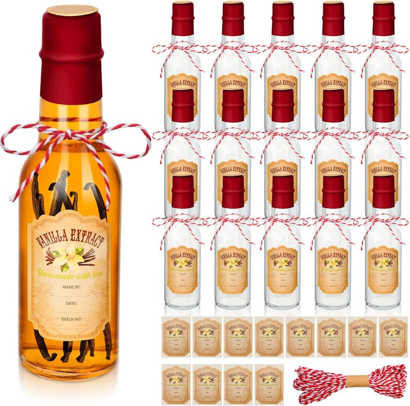 Empty Vanilla Jar for Homemade with Cap Vanilla Bottle for Gift Giving Wedding DIY Christmas Food Container Sauce Beans Tioncy 5 oz Vanilla Extract Bottles 16 Pcs Glass Bottle, Red B0CF1NP46Q