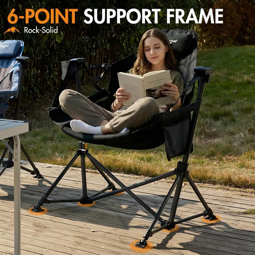 Portal Hammock Camping Chair Heavy Duty 400lbs - Swinging Chair Outdoor with Adjustable Recline & Headrest Pillow, Portable Hammock Swing Chair for Camping Beach Sports Events, Black