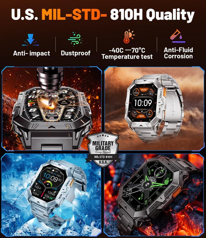 LIGE Military Smart Watches for Men(Answer/Make Calls),100-Day Battery Life,2.13" AMOLED Outdoor Sports Smartwatch with Compass,Heart Rate/Sleep Monitor Fitness Tracker for Android iOS,AI Voice