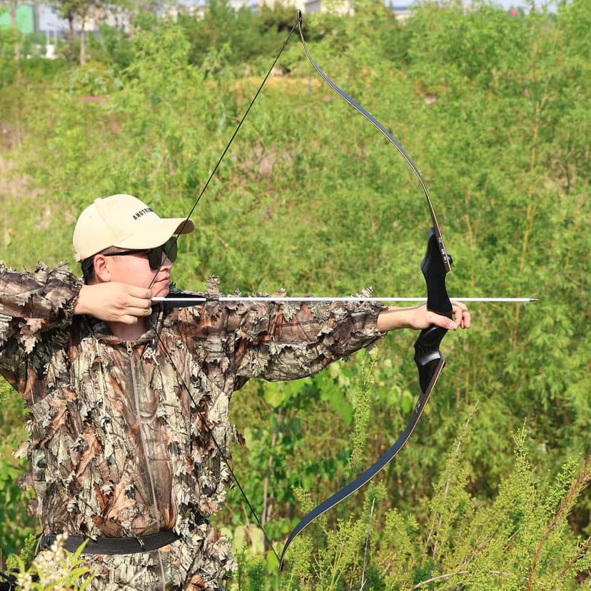 Black Hunter Recurve Bow 60" Right-Handed Bow Ergonomically Designed for Comfortable Grip Suitable for Beginners and Longbow Enthusiasts to Train Or Hunt