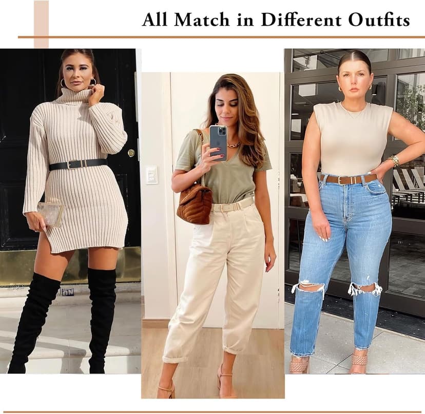 XZQTIVE 3 Pack Women Belts For Jeans Dresses Pants Ladies Leather Waist Belt with Gold Buckle