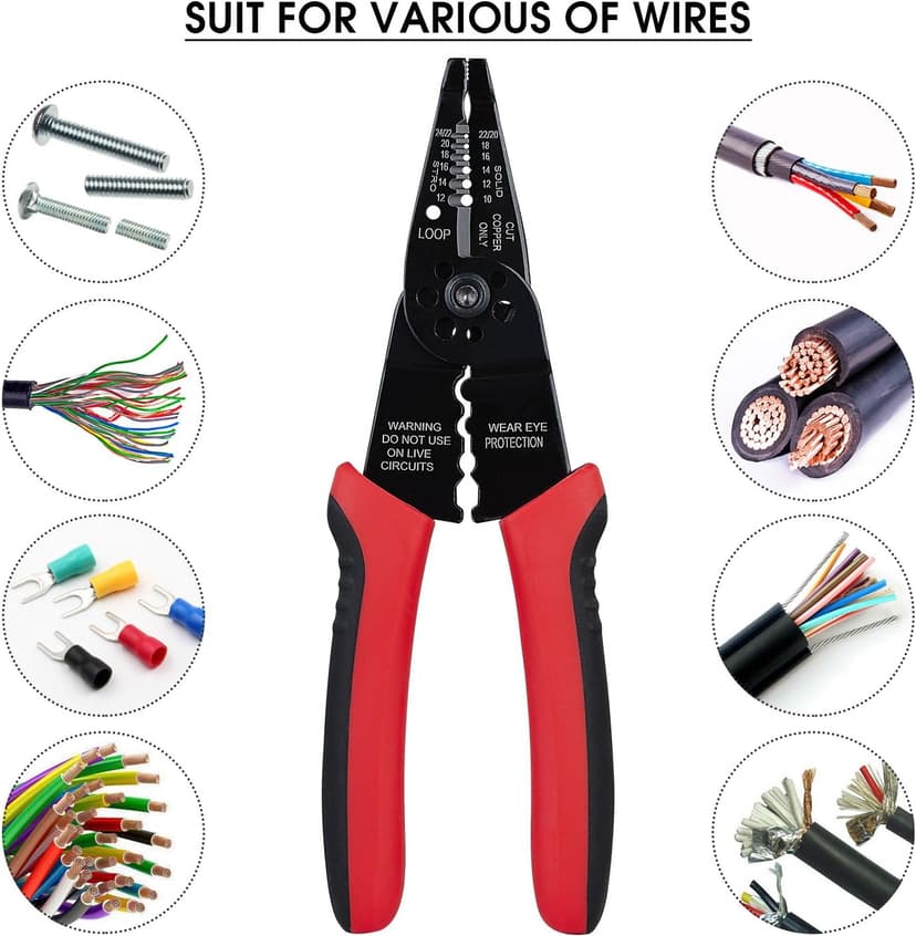 10-22 AWG Cable Stripping, Wire Crimping, Multi-Function Design, Hand Tools WGGE WG-015 Professional Wire Stripper, Wire Cutter and Wire Crimper 8-inch B073YG65N2