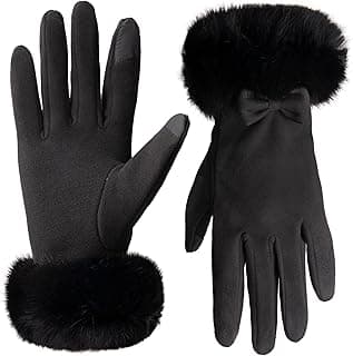 Vagasi Women Touch Screen Gloves, Fleece Lined Winter Gloves for Ladies, Thermal Suede Gloves Fur Cuff for Girls Gifts