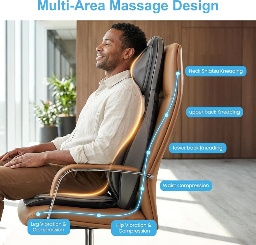 COMFIER Massager Chair with Heat, Shiatsu Neck Back Massager Portable with Compression & Rolling,Massage Chair Pad for Neck & Back for Muscle Tension Relief, Father Day Gift