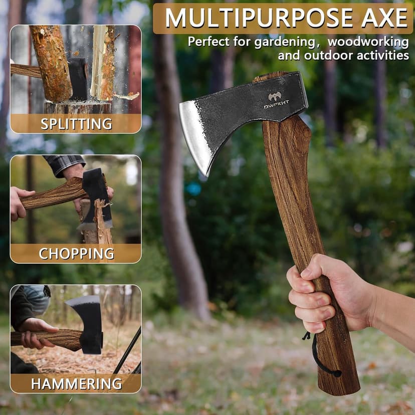 15.7" Hatchet, Camping Hatchet, Hand-Forged Axe with Sheath for Wood Chopping, Splitting, and Carving, Bushcraft Axe with Beech Handle for Outdoor Survival and Garden Work