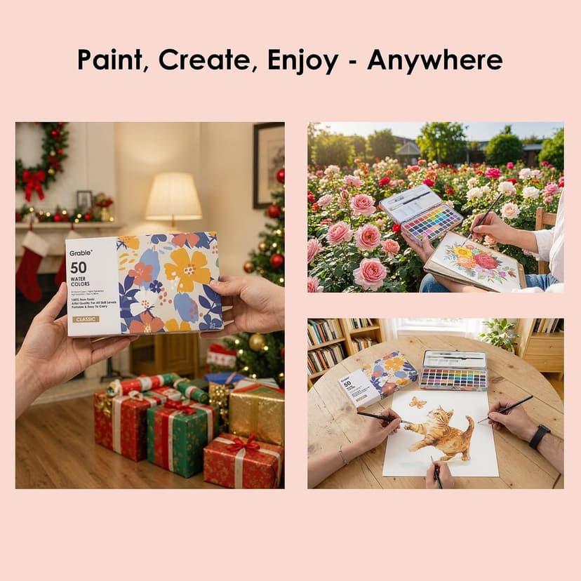 High Pigment Paints, Blendable Colors, Portable Travel Case, Painting, Sketching, Illustration, Beginner And Hobby Artists Grabie 50 Color Watercolor Paint Set with Brush Pens B0BJPQ3TKS