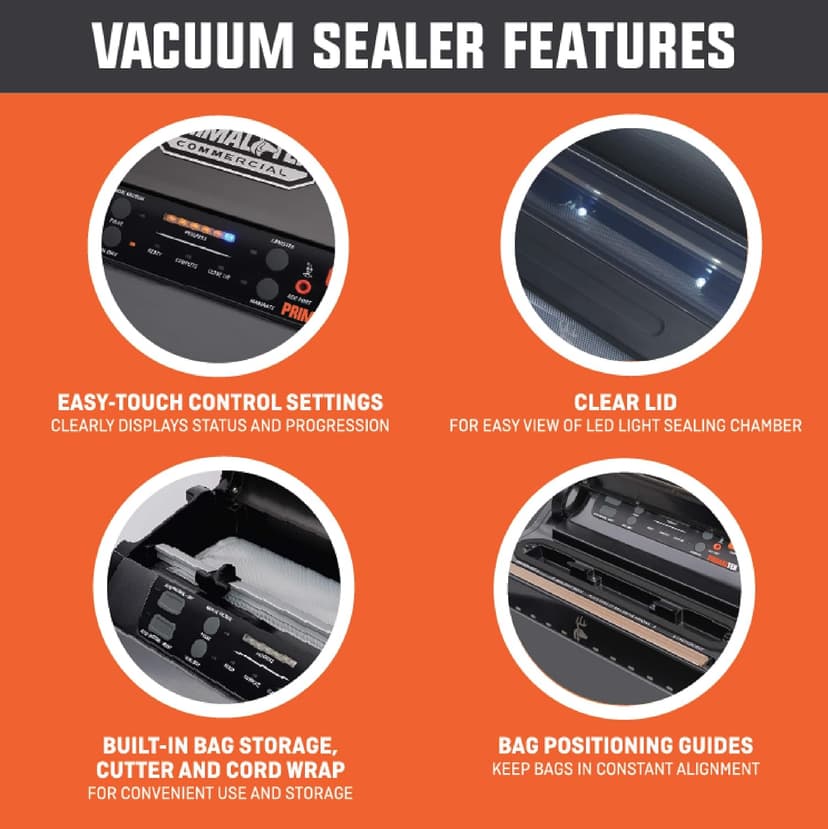 15” Commercial Grade Vacuum Sealer – User Friendly for Food Preservation & Sous Vide, 28” Vacuum Pressure – Features Auto Cooling System, Smart Heat Technology, Built-In Vacuum Bag Storage