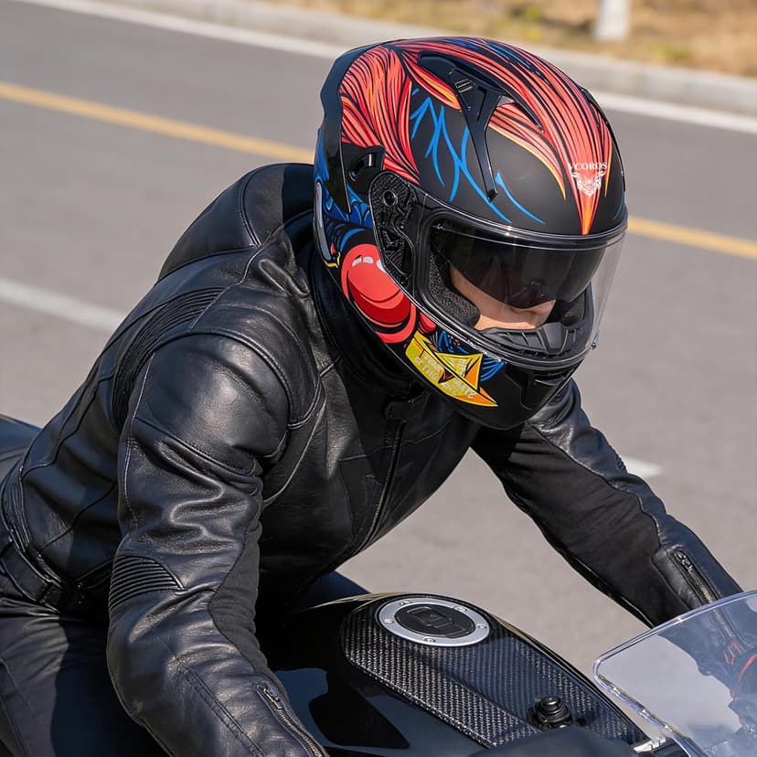 VCOROS Full Face Dual Visor Motorcycle Helmet for Adults Motorbike Street Bike Racing Helmets X9 DOT Approved with Black Visor