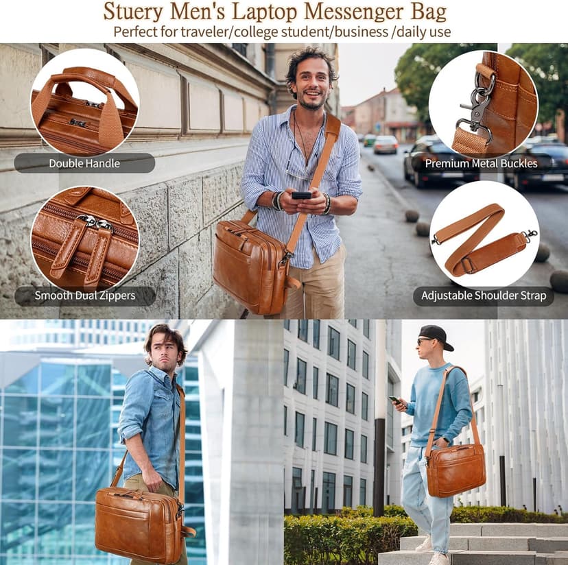 Faux Leather Messenger Bag for Men | 17-17.3 Inch Leather Mens Laptop Bag Leather Briefcasen Convertible Backpack 3 in 1 Computer Handbags Work Bag Shoulder Crossbody Bag Office | Vintage Brown