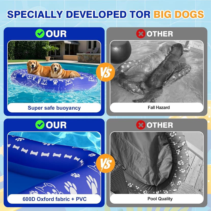 60''x42'' Pool Float for Dogs, Non-Slip Pet Floating Mat for Pool, Extra Large Inflatable Raft for Small/Medium/Large Dogs Up to 200lb, Lake & River - Heavy-Duty PVC, Scratch-Resistant Design