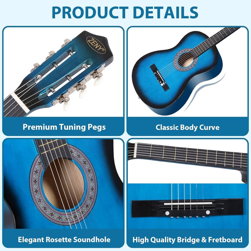 ZENY 38 inch Acoustic Guitar Full Size Beginners Package Kit for Right-handed Starters Kids Music Lovers w/Case, Strap, Pitch Pipe and Pick (Blue)