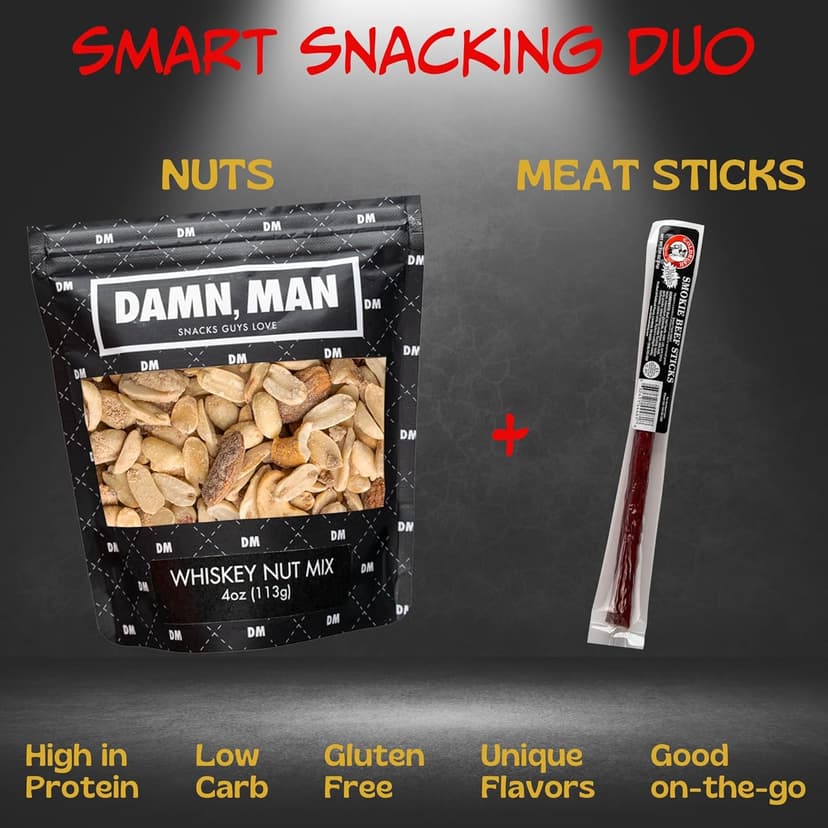 Beef Jerky Gift Basket for Men with Nuts - 12pc Meat Snack Food Variety Box, Unique Food Gift Idea for Birthday, for Husband, Family, Care Package for Guys, Adults