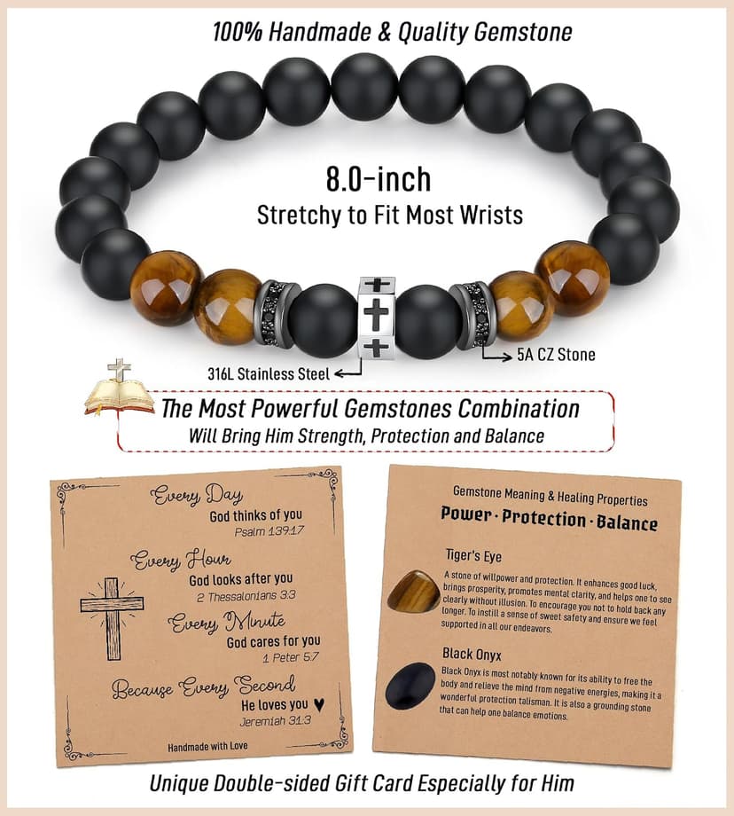 TONY & SANDY Christian Gift for Him Christmas Teens Adults Men Cross Bracelet Son Grandson Birthday Graduation Easter Religious Gifts for Men B0CSD447WM