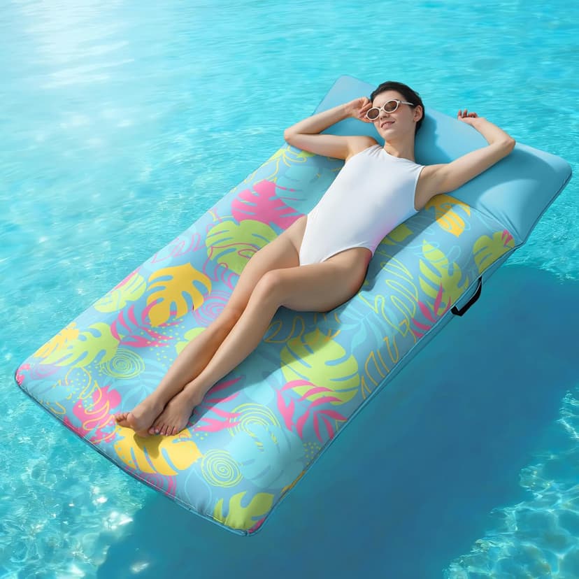 SLOOSH Inflatable Pool Floats Raft - XL Fabric Covered Pool Mat Lounger Floaties for Adults, Ultra Comfort Inflatable Water Float with Headrest for Beach Lake Swimming Pool 68"X34" (Light Blue)