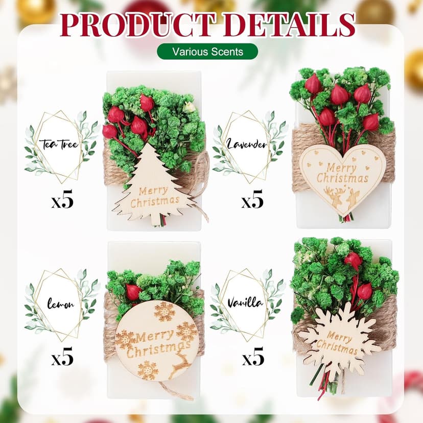 20 Pack Christmas Handmade Soap Favor with Wooden Christmas Tag, 4 Scents, Soap Gift for Wedding Favors, Party Decorations, Thanksgiving Gifts, Bridal Shower