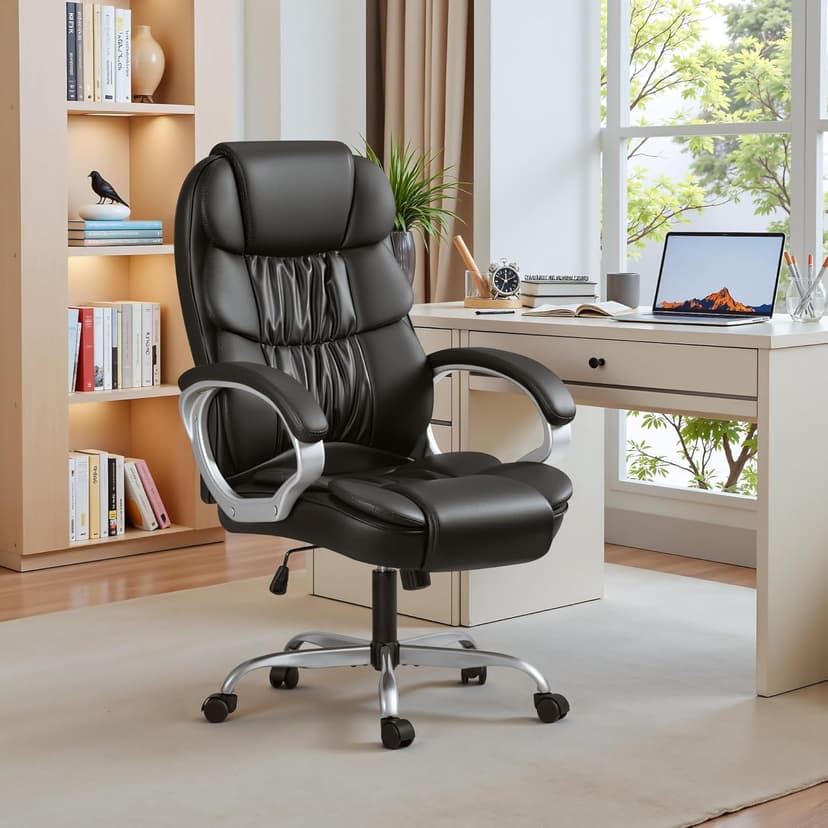 Homall Office Chair High Back Computer Desk Chair, PU Leather Adjustable Height Modern Executive Swivel Task Chair with Padded Armrests and Lumbar Support (Black)