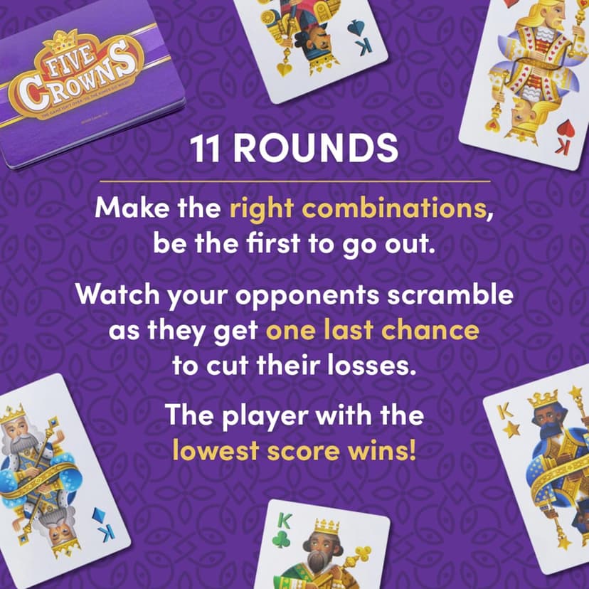 Five Crowns Collectible Tin – Card Game for Kids and Adults, Family Game Night, The Game isn’t Over Until the Kings Go Wild, 5 Suited Rummy Style Card Game, 1-7 Players, Ages 8+