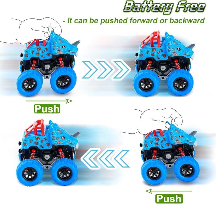 LODBY Dinosaur Toys for 2 3 4 5 Year Old Boys - Monster Truck Toys for Toddlers Boys Ages 2-4-6 - Push and Go Cars Dinosaur Toys for Kids 3-5 Year Old Boy Christmas Birthday Gifts