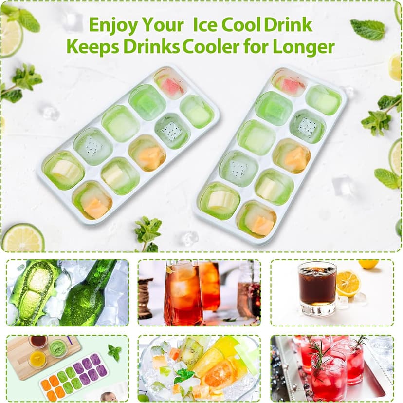 DOQAUS Ice Cube Tray with Lids - 4 Pack Stackable Silicone Ice Trays for Freezer, BPA & LFGB Safe, Easy Release for Kitchen, RV, Cocktail, Coffee, Soup & Food