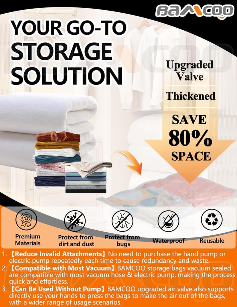 Space Saver Vacuum Storage Bags Upgraded 20 Pack(4 Jumbo 4 Large 4 Medium 4 Small 4 Roll Up) Vaccine Sealed Storage Bags, Vacuum Seal Compression Suction Bag for Packing Blankets Comforters