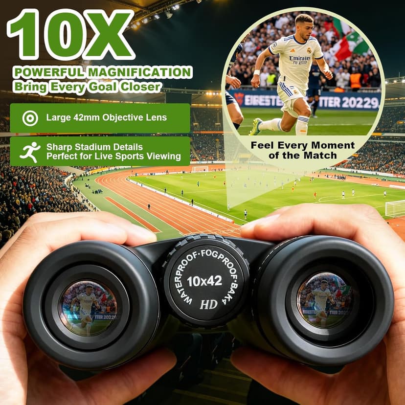 10x42 HD Binoculars for Adults High-Powered – Waterproof Binoculars with Clear Wide View, Lightweight for Bird Watching, Hunting, Hiking & Sports, with Carrying Bag
