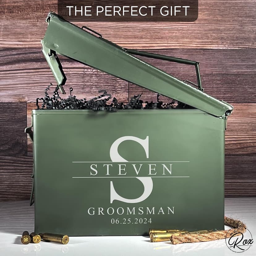 On The Rox Personalized Groomsmen Ammo Box For Men - Custom Groomsmen Ammo Can Gift Set - Authentic Grade 1 Military Ammo Box Gift For Dad - Personalized Wedding Favors - Custom Gift B0CWLPHL32