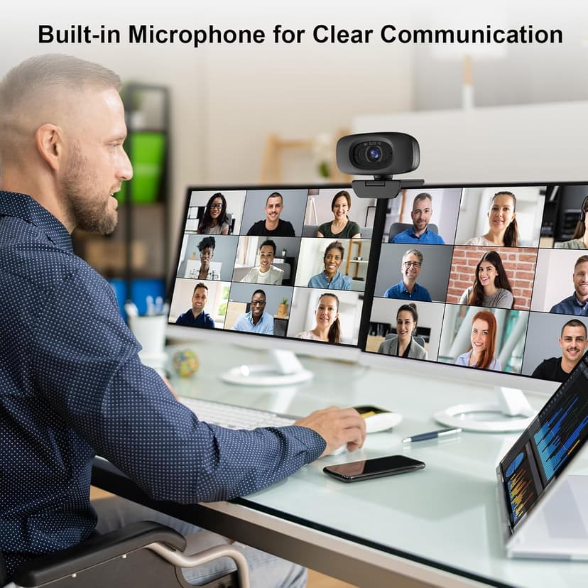 Combess 4K Webcam for Streaming Webcam for PC, 1/2.5'' Sensor, Autofocus, 2 Noise Reduction Mics, Built-in Privacy Cover, for PC/Zoom/Skype/Team/Laptop/MacBook/Windows