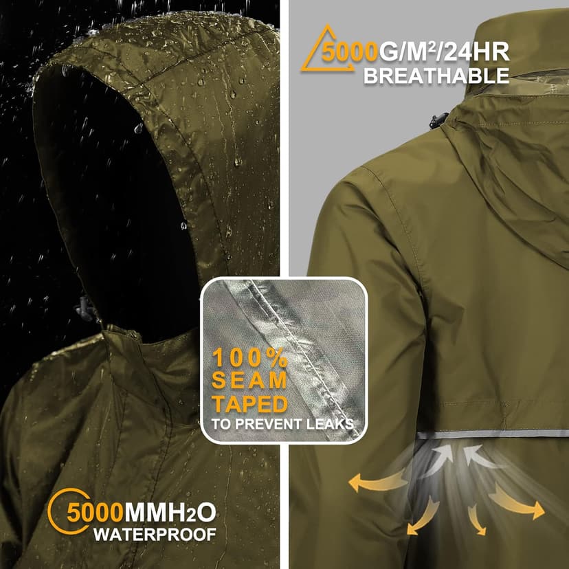 Outdoor Ventures Men's Rain Jacket Waterproof Lightweight Packable Rain Pullover for Hiking Golf Running