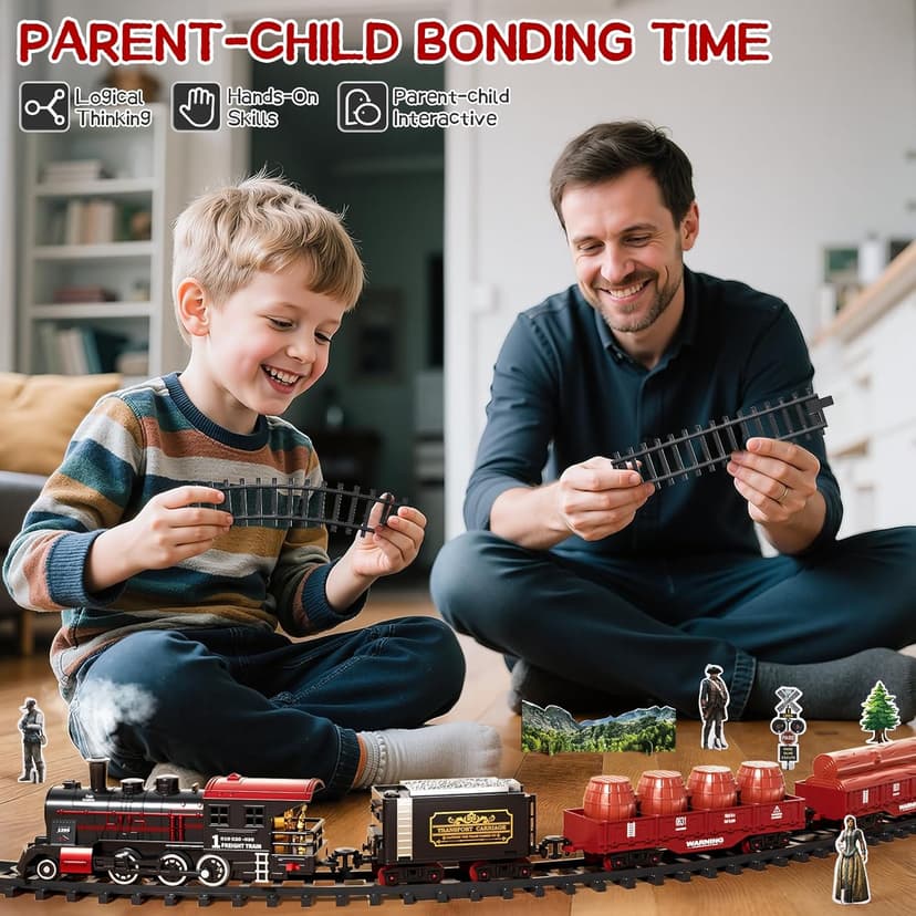DULONIME Train Set for Toddlers 2-4, Electrical Trains with Track, Smoke, Light, Sound and Scene, Christmas Train Sets for Around The Tree, Christmas Birthday Gifts for Boys Girls 3-8 Years Old