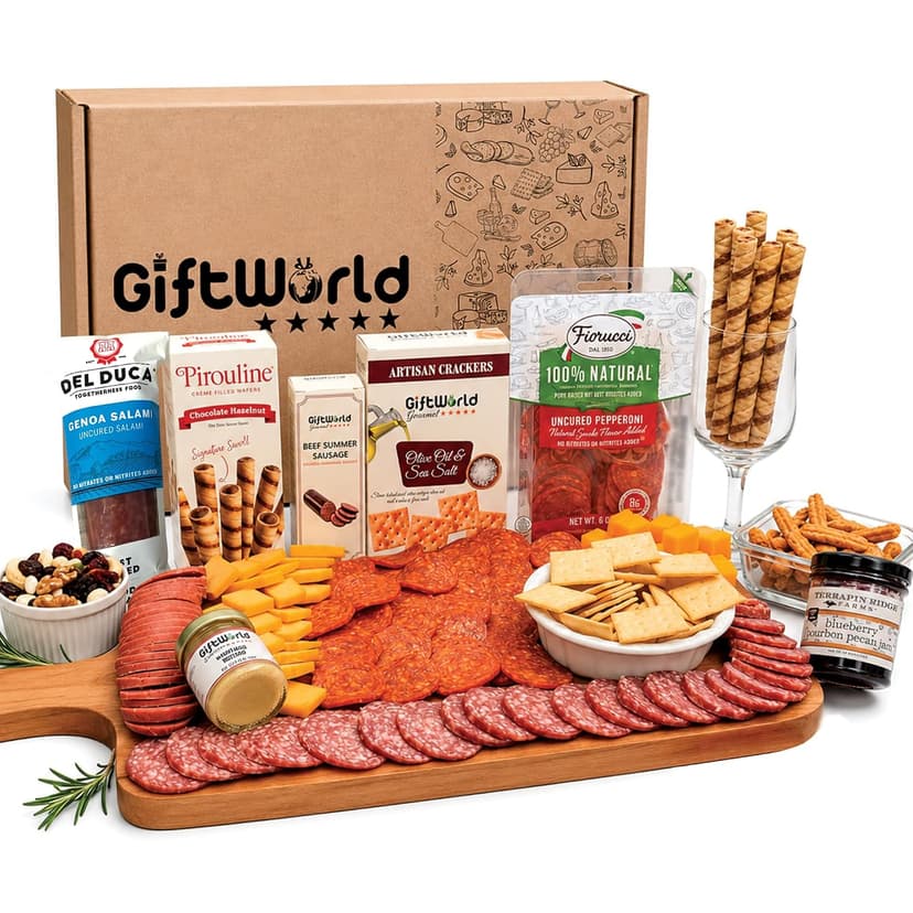 Deluxe Meat and Cheese Gift Basket – Gourmet Charcuterie Assortment Charcuterie Food Items, Meat Cheese Assortment, Food Gifts for Men, Tailgating, Business, Congratulations, Care Packages, Thanksgiving and Christmas Gifts - 11-item Bundle
