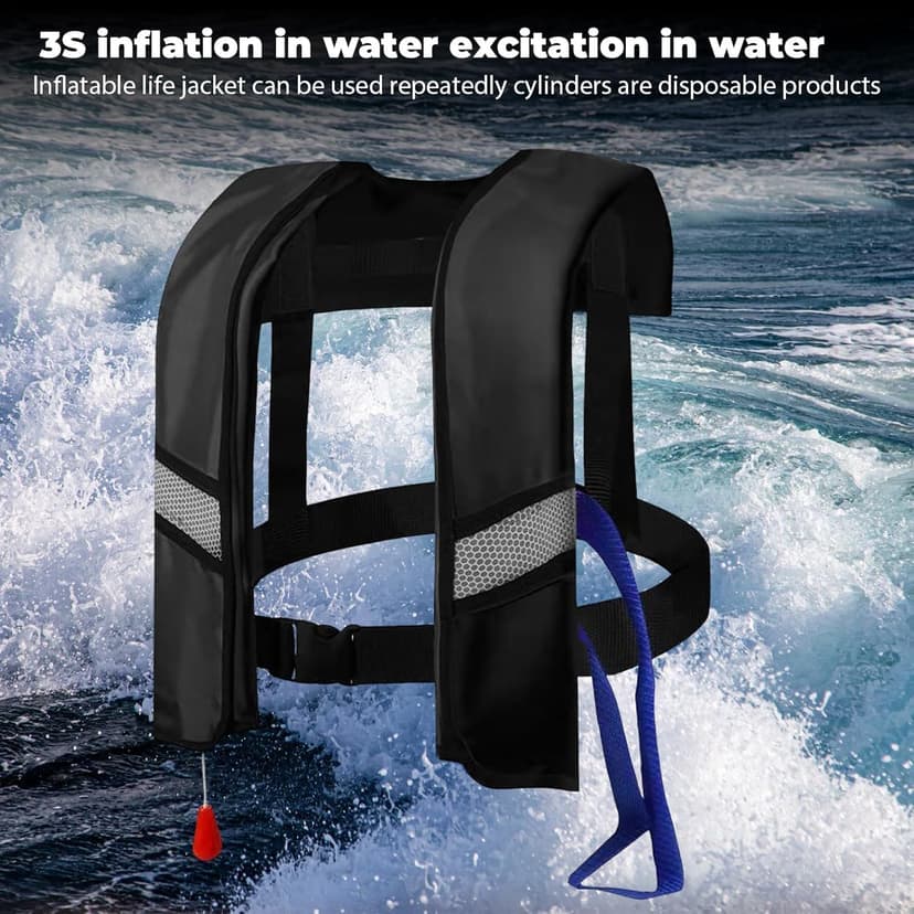 Automatic Inflatable Life Jacket for Adults – Adjustable Buoyancy Vest with Manual Override,Reflective Strips & Safety Whistle for Boating, Kayaking, Surfing & Swimming.