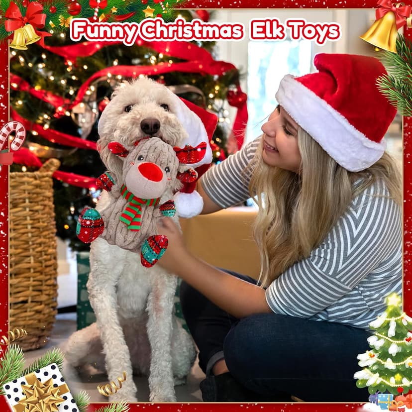 loncoldy Christmas Dog Toys, Funny Squeaky Reindeer Toy with Crinkle Paper Attract Pets, Interactive Plush Chew Toys, Adorable Christmas Elk Dog Gifts for Small Medium Large Dogs B09QHY2RQH