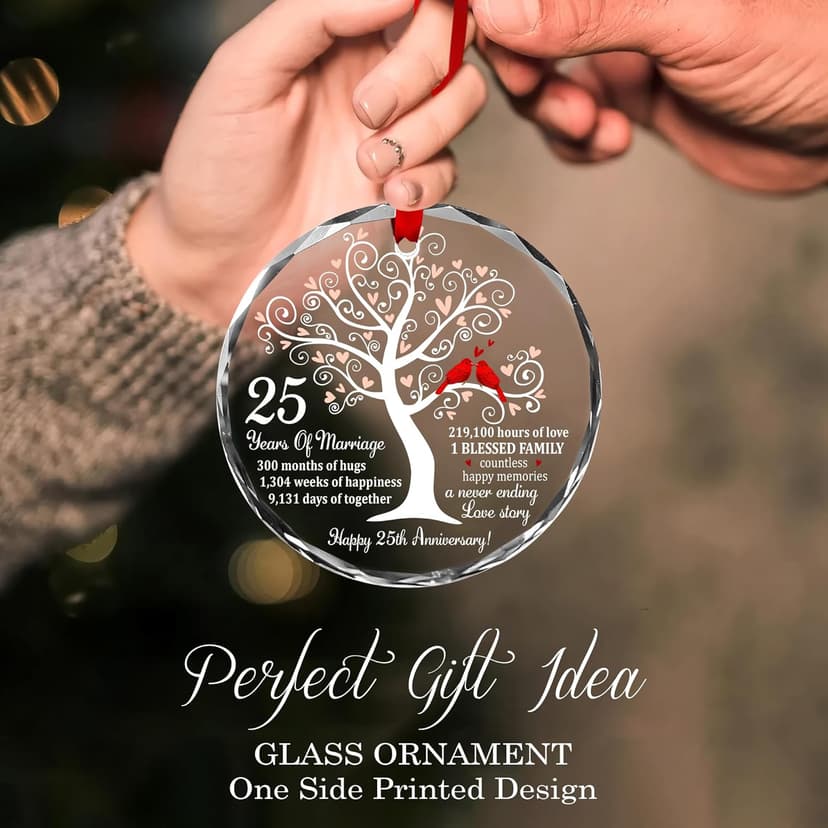 25th Wedding Anniversary Glass Ornament – Silver Wedding for Parents, Couple, Wife, or Husband – Unique 25 Years Marriage Christmas Decoration Keepsake