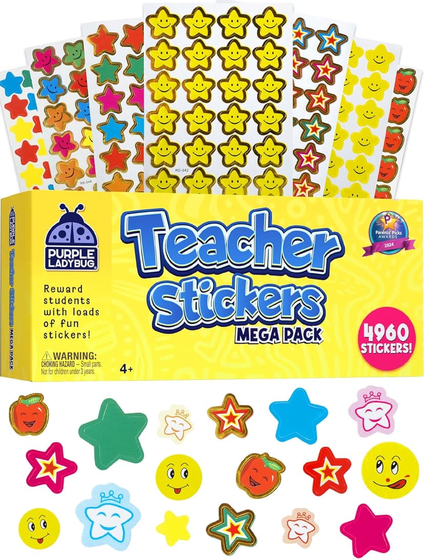 PURPLE LADYBUG Teacher Stickers for Students - 4960 Reward Stickers for Kids Classroom Supplies, Teacher Must-Haves for Classroom Reward Charts, Star, Back to School Gift
