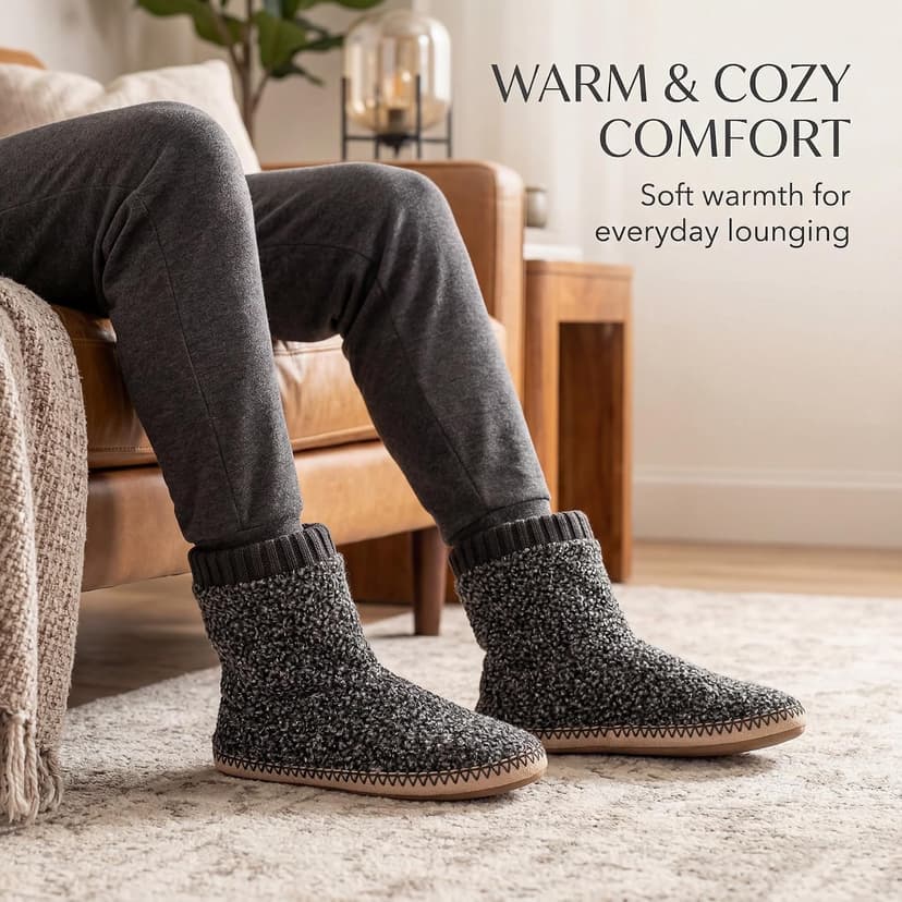 Textured knit upper, fuzzy lining, ankle-high coverage and cushioned insole for cold floors; machine washable cosyone1997 Boot Slippers for Men Indoor Non Slip Soft Sole B0C5F5SNB7
