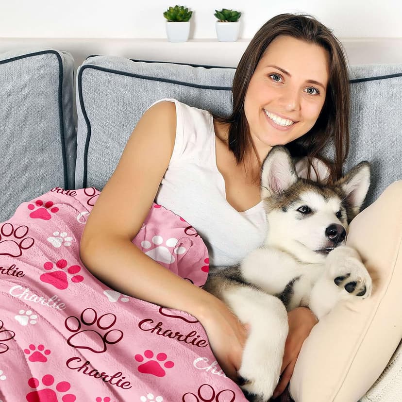 Personalized Dog Blanket, Customized Pet Blankets with Name Picture, Throw Blanket for Small Medium Large Dog Puppy Cat