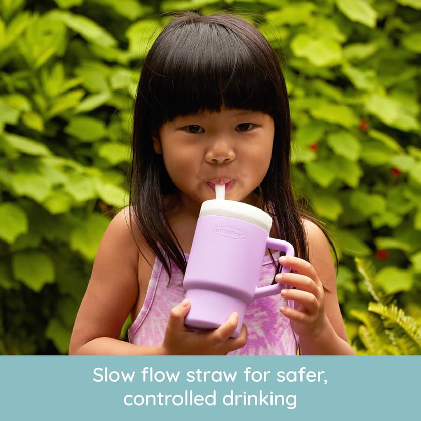 BPA-free silicone straw helps reduce spills while little ones build confidence with independent sipping Infantino My 1st Tumbler Straw Cup with Handle, 9oz, Lilac B0DF3L6CQ1
