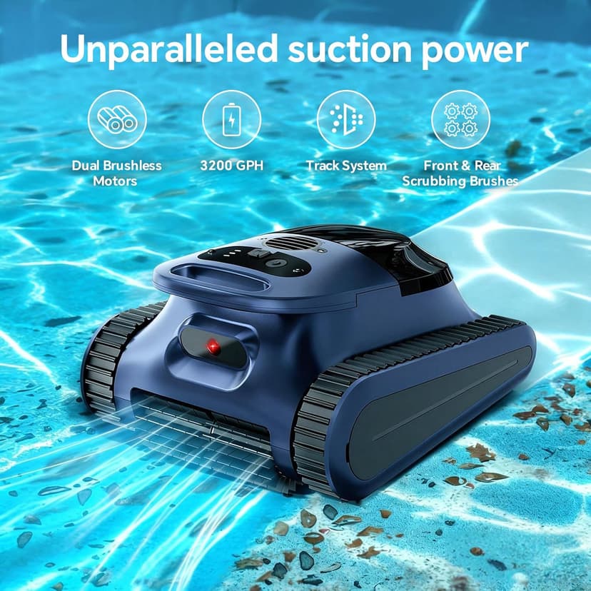 (2026 New) Robotic Pool Cleaner - Pool Vacuum 180W Brushless Motor, 48,000Pa Suction, Wall Climbing, AI-Powered Path Sonar Navigation, 3 Modes Robot for Inground & Above-Ground Pools Up to 2150 Sq. Ft