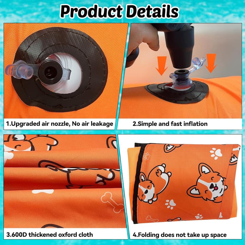 Inflatable Dogs Pool Float with Rope,Puppy Raft Floating Mat,Pet Float for Small Medium Large Dogs Up to 80lb