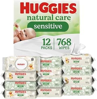 Huggies Natural Care Sensitive Baby Wipes, Unscented, Hypoallergenic, 99% Purified Water, 12 Flip-Top Packs (768 Wipes Total), Packaging May Vary B07SCL613T
