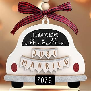 Bridal Shower Gifts for Married Newlywed, Couple - Future Mr and Mrs Gifts - Wood Just Married Ornament 2026 Wedding Gifts - Mr and Mrs Gifts - Wedding Gift for Couples 2026, Bride B0FVM3BS22