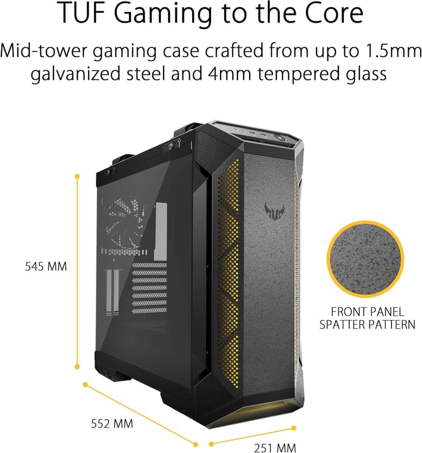 ASUS TUF Gaming GT501 Mid-Tower PC Case for up to EATX Motherboards with USB 3.0 Front Panel, Smoked Tempered Glass, Steel Construction, and Four Case Fans