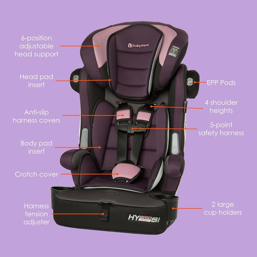 Baby Trend Hybrid SI 3-in-1 Combination Booster Car Seat with Side Impact Protection, Dash Orchid
