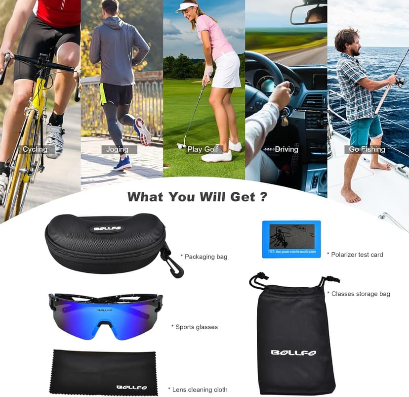 BOLLFO Polarized Sports Sunglasses,UV400 Protection Outdoor Glasses for Men Women Youth Baseball Cycling Running Driving Golf