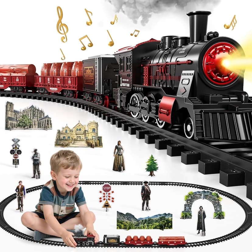 DULONIME Train Set for Toddlers 2-4, Electrical Trains with Track, Smoke, Light, Sound and Scene, Christmas Train Sets for Around The Tree, Christmas Birthday Gifts for Boys Girls 3-8 Years Old