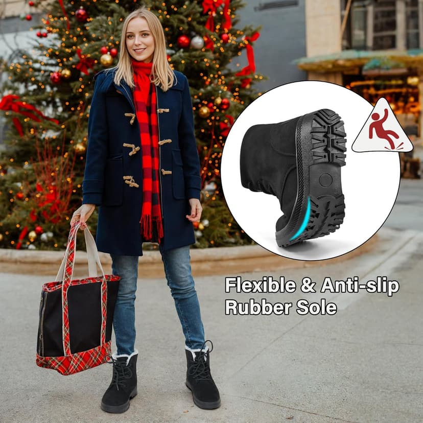 Alicegana Women Winter Boots Snow: Warm Cotton Fur Lined Winter Shoes Lace Up Comfortable Non Slip Ankle Platform Boots Outdoor