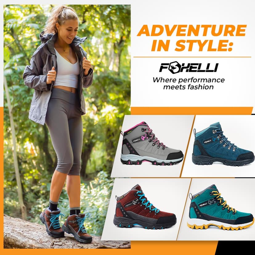 Foxelli Women’s Hiking Boots – Waterproof Lightweight Suede Leather Hiking Boots for Women with All-Day Comfort, Grip & Support for Trails, Travel & Outdoors