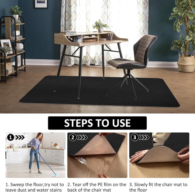 Office Chair Mat for Hardwood Floor & Tile Desk Mat for Rolling Chairs Protect Hardfloor Desk Area Rug for Workstations, Durable Chair Mat for Home and Office Use (Black, 36X48 in)
