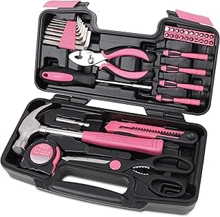 Apollo Tools Original 39 Piece General Household Tool Set in Toolbox Storage Case with Essential Hand Tools for Everyday Home Repairs, DIY and Crafts - Pink Ribbon - Pink - DT9706P
